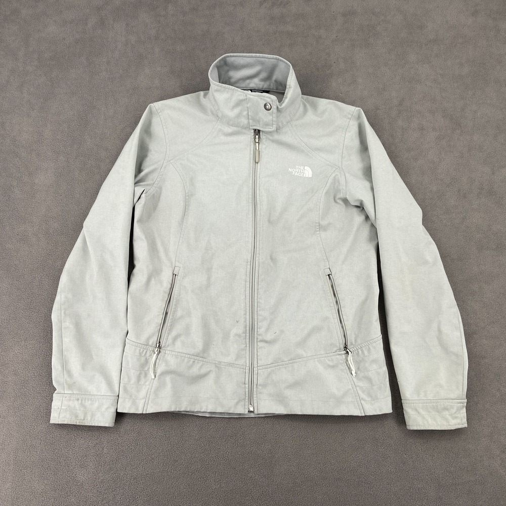 The North Face Windwall Jacket Womens Large Gray Logo Mock Neck Full Zip Winter